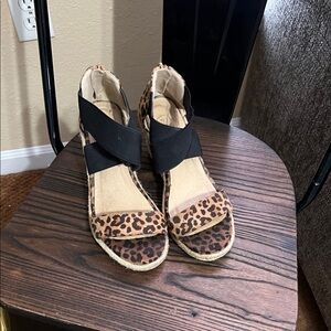 Leopard Print Espadrille Sandals with Black Straps